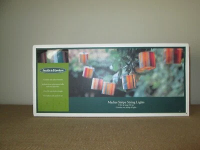 Nuevo SMITH & HAWKEN Madras Rayas Cadena Patio Exterior Cubierta Jardín Luces Linterna Foto 1 de 4