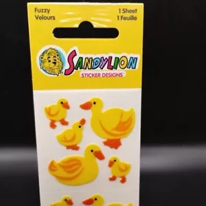 Sandylion Fuzzy Yellow Ducks Stickers Sealed Package 1 Sheet Vtg - Picture 1 of 5
