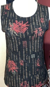 CHICO'S Traveler Women Knit Size 1 (10) Black W Red Floral Chinese rose pattern - Picture 1 of 3