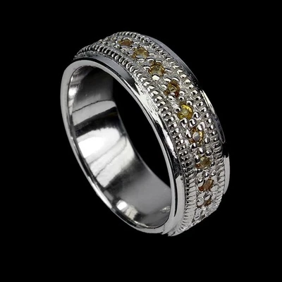 Anillo de plata de ley 925 redondo zafiro piedras preciosas naturales joyería tamaño 7,5 Foto 1 de 4