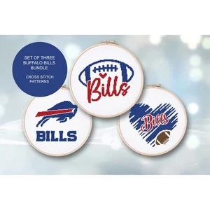 SET of THREE Buffalo Bills Football Counted Cross Stitch Pattern Leaflet Chart - Picture 1 of 13