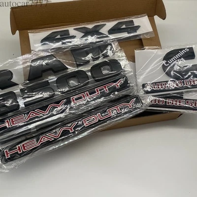 5x For RAM 3500 HEAVY DUTY Emblems Badges Set 4X4 Cummins Turbo Diesel Black Red - Image 1 of 4