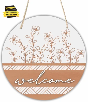 Placa decorativa colgante de madera círculo floral - Flores acuarela de bienvenida - Nosotros Foto 1 de 4