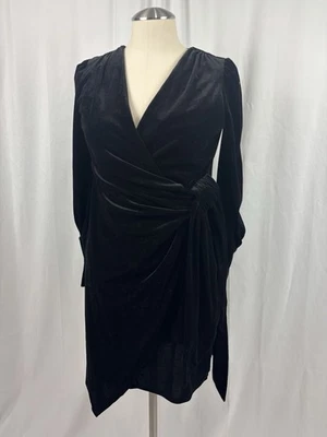 NEW Express Velvet Wrap Dress Long Sleeve Black Dress S Cocktail Whimsygoth - Image 1 of 4