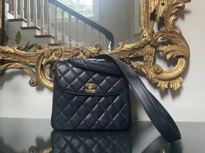 CHANEL Negro Caviar Mini Cuadrado Solapa Dorado CC Bolso de Mano Cartera Bandolera Foto 1 de 4
