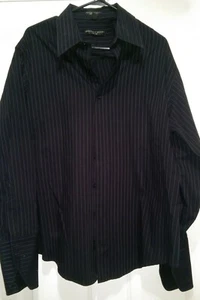 Geoffrey Beene Mens Shirt Size XL X Large Black Gray Striped Fitted - Picture 1 of 3