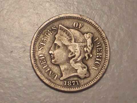 1871 Three Cent Nickel (Fine & Attractive) Cover