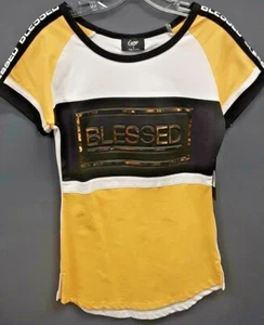 Women's Camp "Blessed" Elongated 3D T-shirt - Yellow/White - Picture 1 of 3