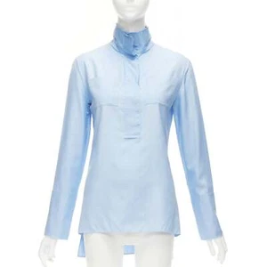 MARNI pastel blue 100% silk raw edge collar pocketed high low hem shirt IT38 XS - Picture 1 of 10