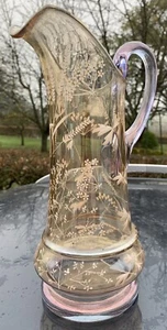 Grand pichet verre soufflé émaillé irisé décor fleurs sauvages Legras?Gallé? - Imagen 1 de 9