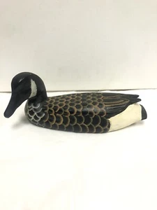 Collectible Hand Crafted Wooded Goose Black Brown Hand Painted Solid - Picture 1 of 12