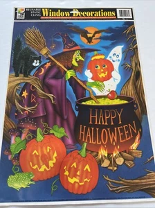 Halloween Window Cling Vintage Ghost Witch Pumpkin - Picture 1 of 1
