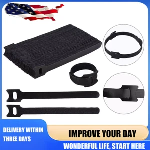 100PCS Black Cable Straps - Reusable Hook Loop Wire Ties for Cord Organization - Picture 1 of 7