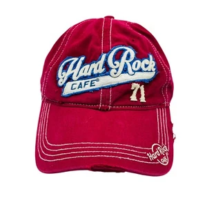 Hard Rock Cafe Hat Adult Red Leather Strapback Cap USA Distressed Denver Vintage - Picture 1 of 5