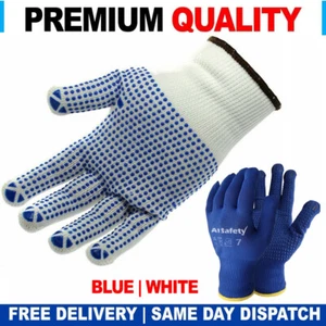 120 Paar blaue PVC POLKA PUNKT griffiger Handfläche Nylon Arbeitshandschuhe Lager Verpackung - Bild 1 von 7