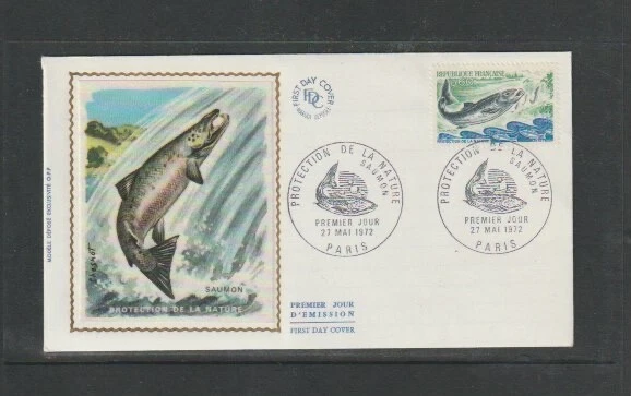 France 1972 SG1962 Silk FDC (Paris) Atlantic Salmon-Nature Conservation - Image 1 of 1