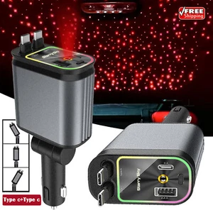 4in1 120W Retractable Car Charger USB Type C Cable For Phone Fast Charge Adapter - Picture 1 of 15
