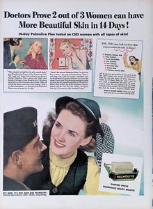 Druckanzeige 1940er WWII Palmolive Soldat Baskenmütze Freundin Mütze Pullover Augen - Bild 1 von 2