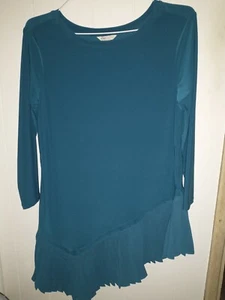 CATO ~ Dressy Teal Blue Ruffled Pullover Top ~ Scoop Neck~ 3/4 Sleeve ~Size XS   - Picture 1 of 7