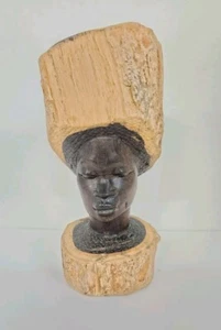 Vintage African Ebony Hand Carved Wooden Women Head 9.5" Tall - Picture 1 of 8