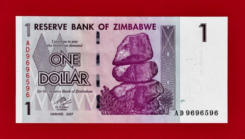 RARE ONE 1 DOLLAR 2007 ZIMBABWE UNC BANKNOTE (Pick-65) - Signature: Dr. G. Gono Cover