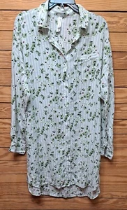 SLEEP SHIRT BUTTON FRONT LONG SLEEVE FLORAL RESORT TROPICAL QUIET LUXERY SIZE L - Picture 1 of 5