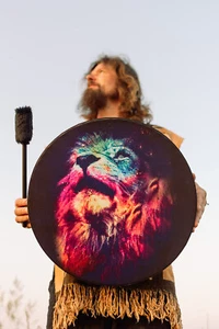 Schamanische "Space Lion" Trommel 16 Zoll, veganes und tierversuchsfreies Instrument, tiefer Bass - Bild 1 von 16