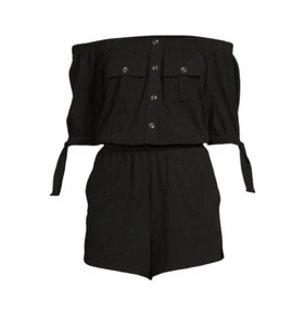 No Boundaries Juniors' Off-the-Shoulder Romper Black Size L (11-13) - Picture 1 of 13
