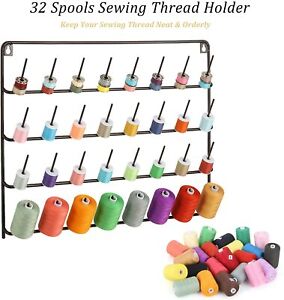 Wall-Mounted 32 Spools Wood Thread Cone Holder Rack Sewing Quilting Embroidery