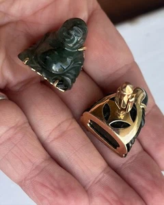 Solid 10k Gold And Jade Buddha Cufflinks  - Picture 1 of 15