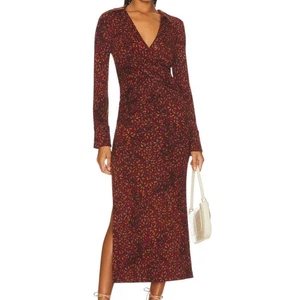 Free People Revolve Shayla abito midi avvolgente marrone floreale manica lunga abito midi - Foto 1 di 13