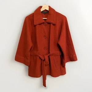 Harve Benard M 100% Wolle Burnt Orange Kragen Jacke Gürtel Kimono - Bild 1 von 10