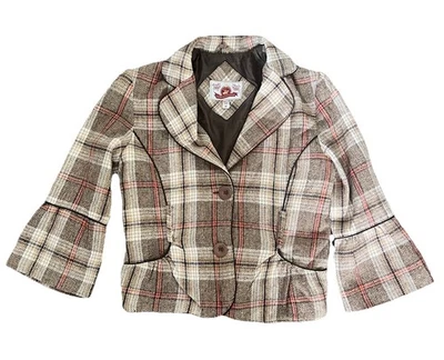 Blazer De Colección Y2K Rosa Marrón Lana A Cuadros Mean Girls Academia Despistada Talla M Tweed Foto 1 de 4