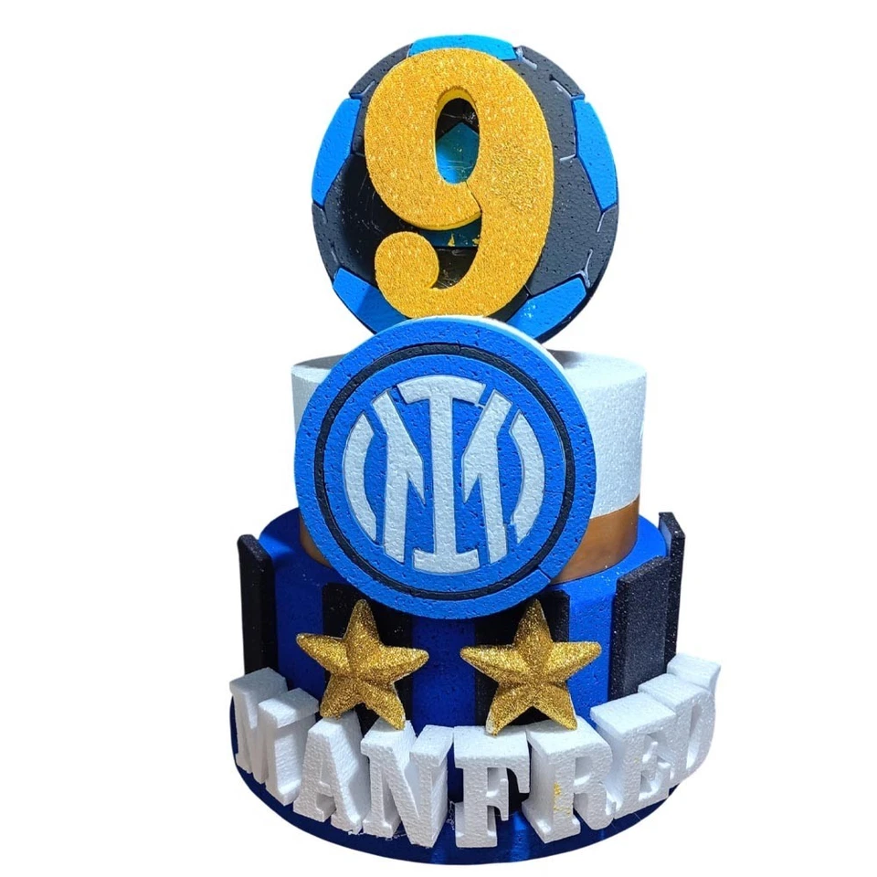 TORTA IN POLISTIROLO PERSONALIZZATA INTER PER FESTE E COMPLEANNO NERO AZZURRO - Immagine 1 di 3