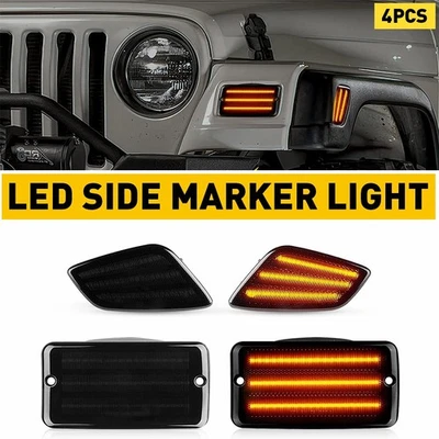 4PC Smoke Bumper Signal Fender Side Marker Lights For 1997-2006 Jeep Wrangler TJ Foto 1 de 4