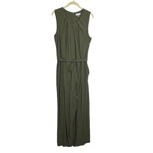 Calvin Klein Womens Wide Leg Jumpsuit Size 14 Green Textured Sleeveless Pockets - Picture 1 of 7