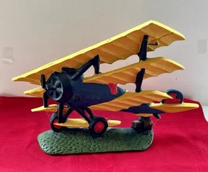 VINTAGE RARE TRI WING WWI AIRPLANE REPLICA CAST IRON DOORSTOP 12.5 X 9.5 EUC - Picture 1 of 12