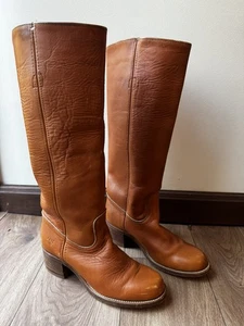 Vintage 80s Frye Campus Boots Womens 7.5 Sunrise Orange 14L Western Cap Toe - Picture 1 of 14