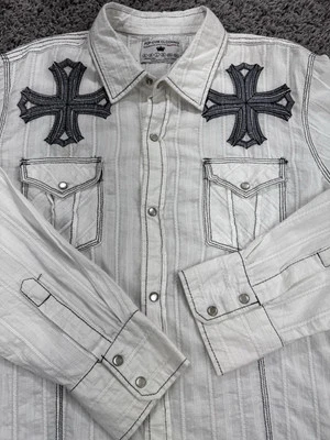 Camisa Pop Icon Para Hombres XL Blanca Perla Cruzada a Presión Manga Larga Hebilla Occidental Foto 1 de 4