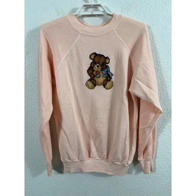 Linda sudadera vintage Pannill XL melocotón punto de cruz oso de peluche hecha en EE. UU. Foto 1 de 4