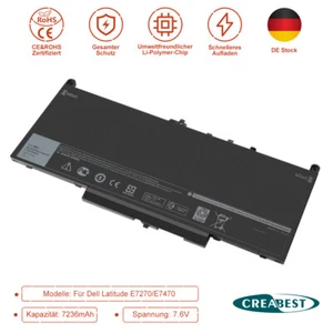 7.6V 7236mAh J60J5 MC34Y 1W2Y2 242WD P26S001 Akku Für Dell Latitude E7270 E7470 - Afbeelding 1 van 12