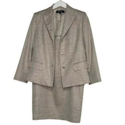 Kasper women's 12 natural tan + gold shimmer 3 button blazer + skirt suit - Image 1 of 4