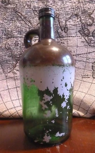 Bottiglia brocca whisky vetro liquore Obear Nestor vintage anni '60 verde marrone coperchio bianco - Foto 1 di 4