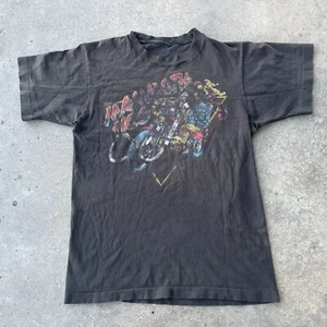 Vtg Mammoth Hog Biker Easyrider Harley 3D Emblem Tshirt Single Stitch Distressed - Picture 1 of 13