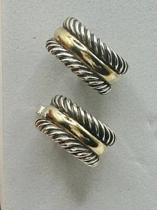 David Yurman Sterling 925 & 14k Gold 16mm Cable Thoroughbred Earrings A-28 - Picture 1 of 5