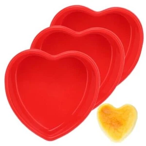 3 PCS Silicone Heart Shaped Cake Pans 8 Inches Mini Heart Shaped Cake Pans Red - Picture 1 of 8