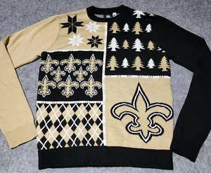 Suéter de Navidad New Orleans Saints Negro Dorado Ropa del Equipo de la NFL Talla M Usado en Excelente Condición - Imagen 1 de 8
