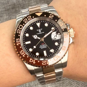 40 mm Tandorio schwarzes Zifferblatt NH34A GMT Datum Automatik Herrenuhr Rose goldenes Gehäuse - Bild 1 von 20