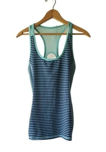 Kyodan Yoga Workout Racerback SZ M Top Green Stripe Women Athletic Built In Bra - Picture 1 of 6