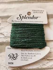 Rainbow Gallery Splendor Dark Forest Green 836 100% Silk 8 Yards Needlework - Picture 1 of 3